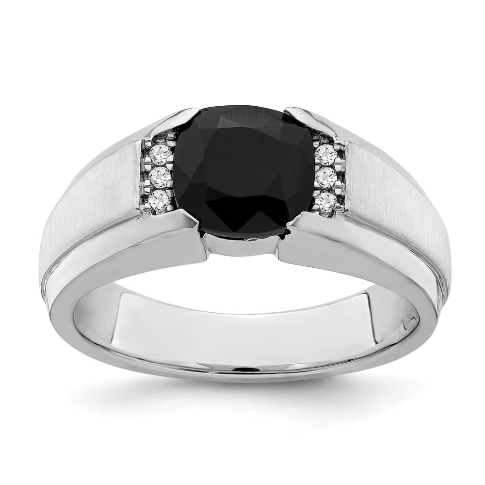 14k White Gold 4.3 mm IB Goodman 8 mm Cushion Onyx Diamond Men's Ring Stock Size 10 Ring Are Refundable