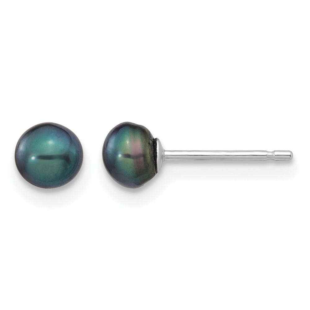 14K White Gold 4-5mm Black Button Freshwater Pearl Stud Post Earrings