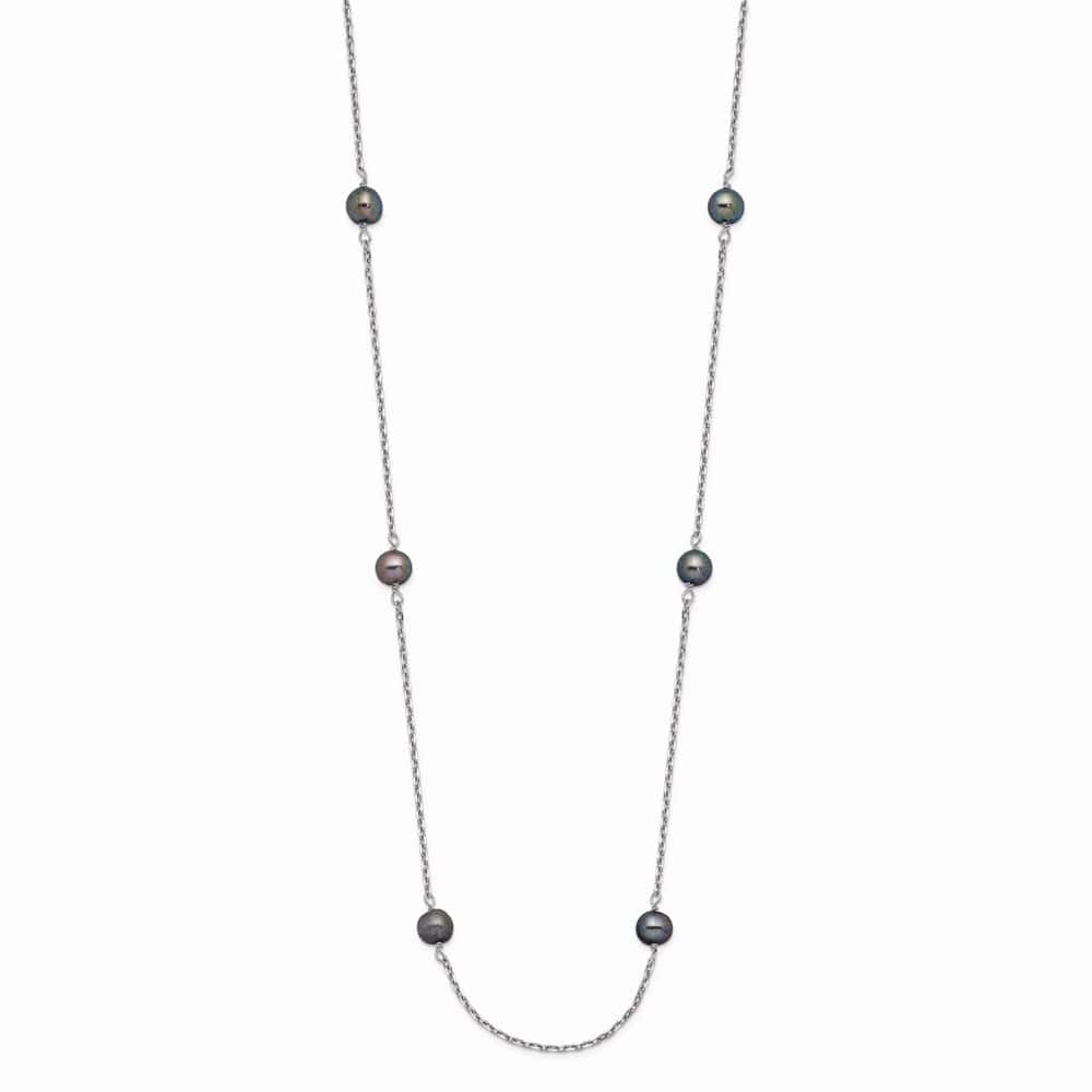 14K White Gold 4-5mm Black Near-Round Cultured Pearl 16 inch Necklace