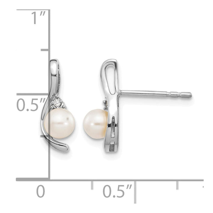 14K White Gold 4.5mm June/Freshwater Pearl and Diamond Post Earrings, view 4 of 4