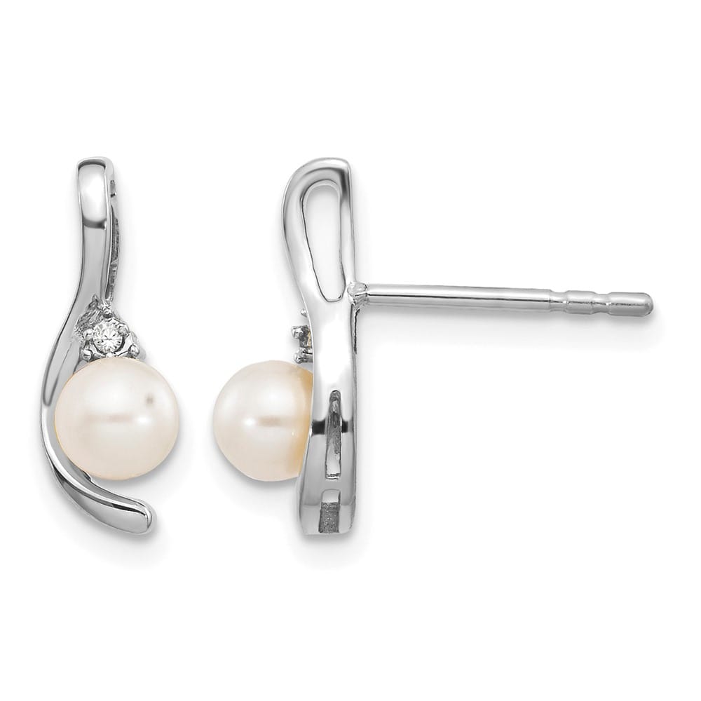 14K White Gold 4.5mm June/Freshwater Pearl and Diamond Post Earrings, view 1 of 4