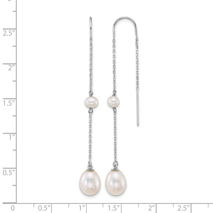 14K White Gold 4-5mm Near Round and 7-8mm Teardrop White Earrings