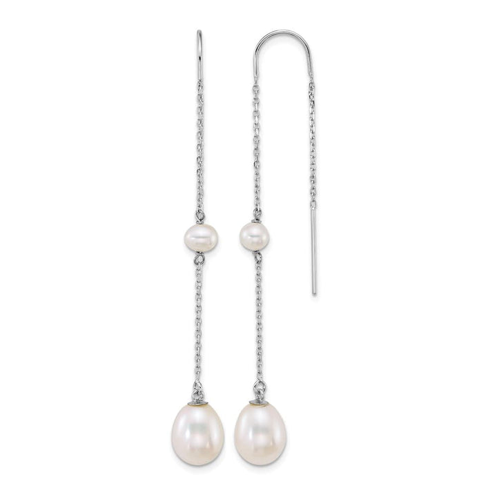 14K White Gold 4-5mm Near Round and 7-8mm Teardrop White Earrings