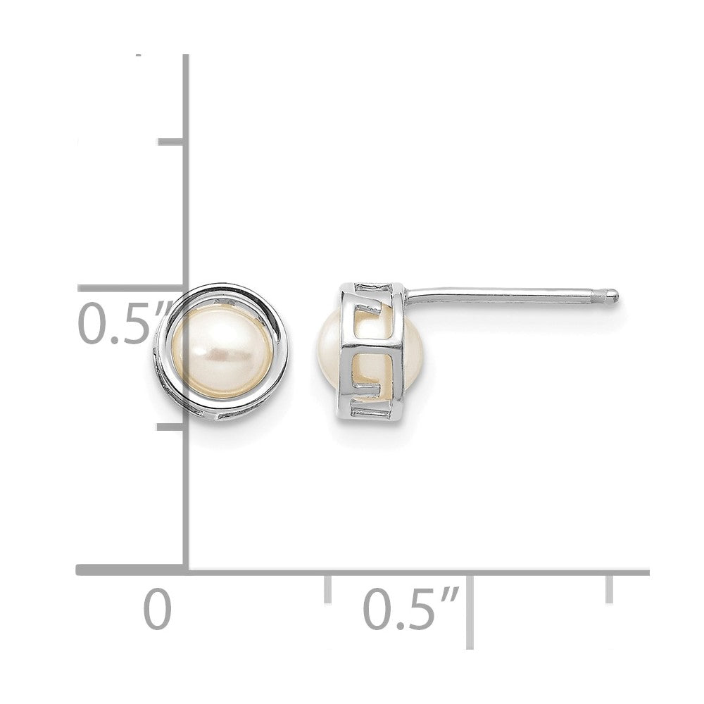 14K White Gold 4.5mm Round Bezel June/Freshwater Pearl Post Earrings, view 4 of 4