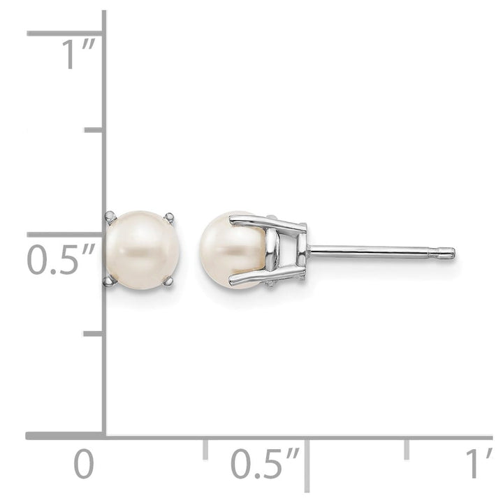 14K White Gold 4.5mm Round June/Freshwater Pearl Post Earrings, view 4 of 4
