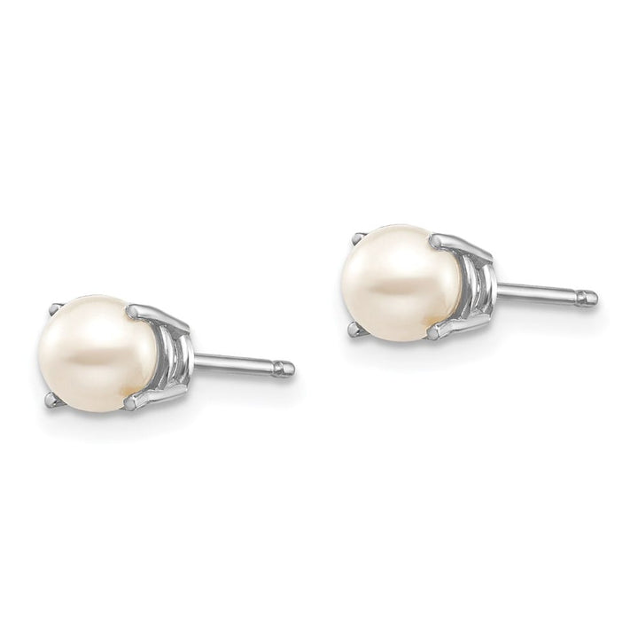 14K White Gold 4.5mm Round June/Freshwater Pearl Post Earrings, view 2 of 4
