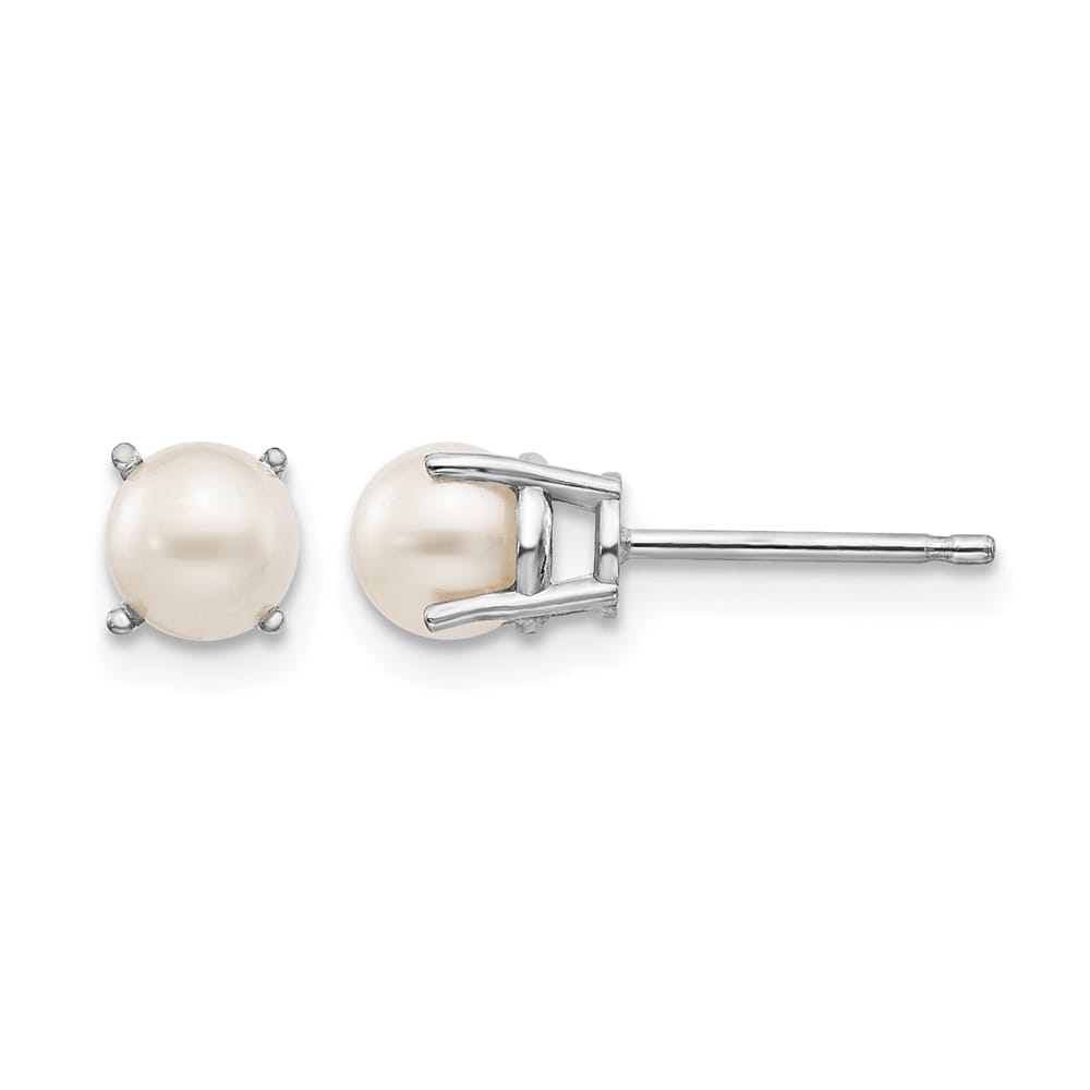 14K White Gold 4.5mm Round June/Freshwater Pearl Post Earrings, view 1 of 4