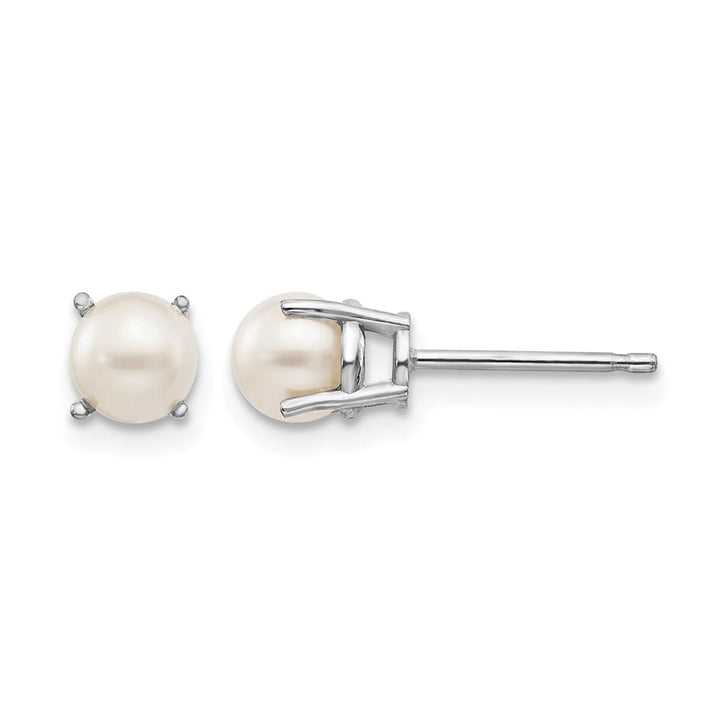 14K White Gold 4.5mm Round June/Freshwater Pearl Post Earrings, view 1 of 4