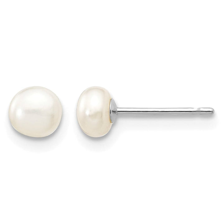 14K White Gold 4-5mm White Button Freshwater Pearl Stud Post Earrings