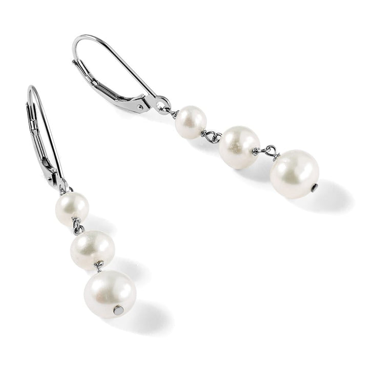 14K White Gold 4-6mm White Semi-Round Freshwater Pearl Earrings