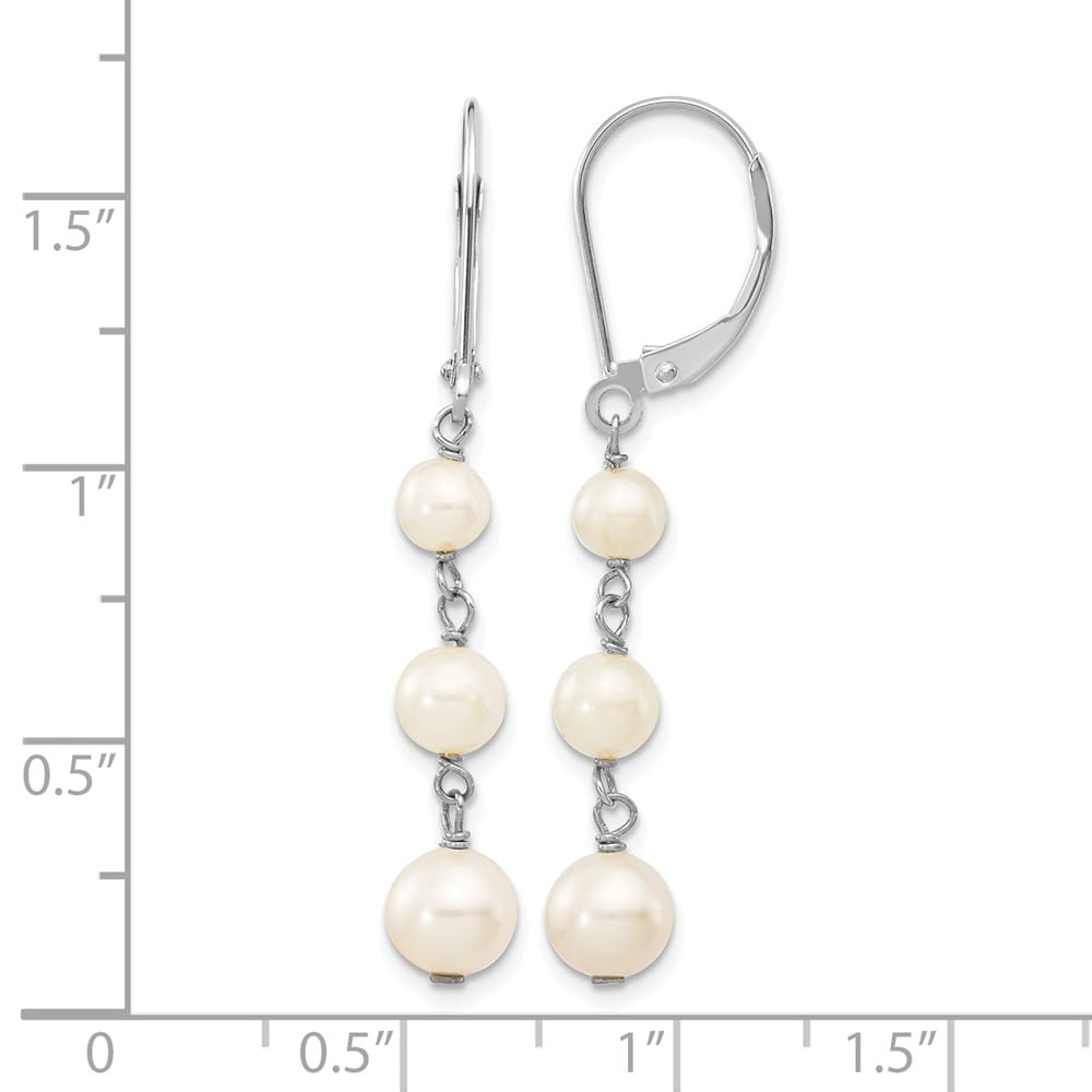 14K White Gold 4-6mm White Semi-Round Freshwater Pearl Earrings