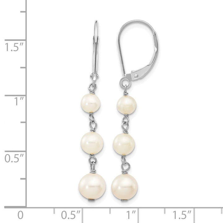 14K White Gold 4-6mm White Semi-Round Freshwater Pearl Earrings