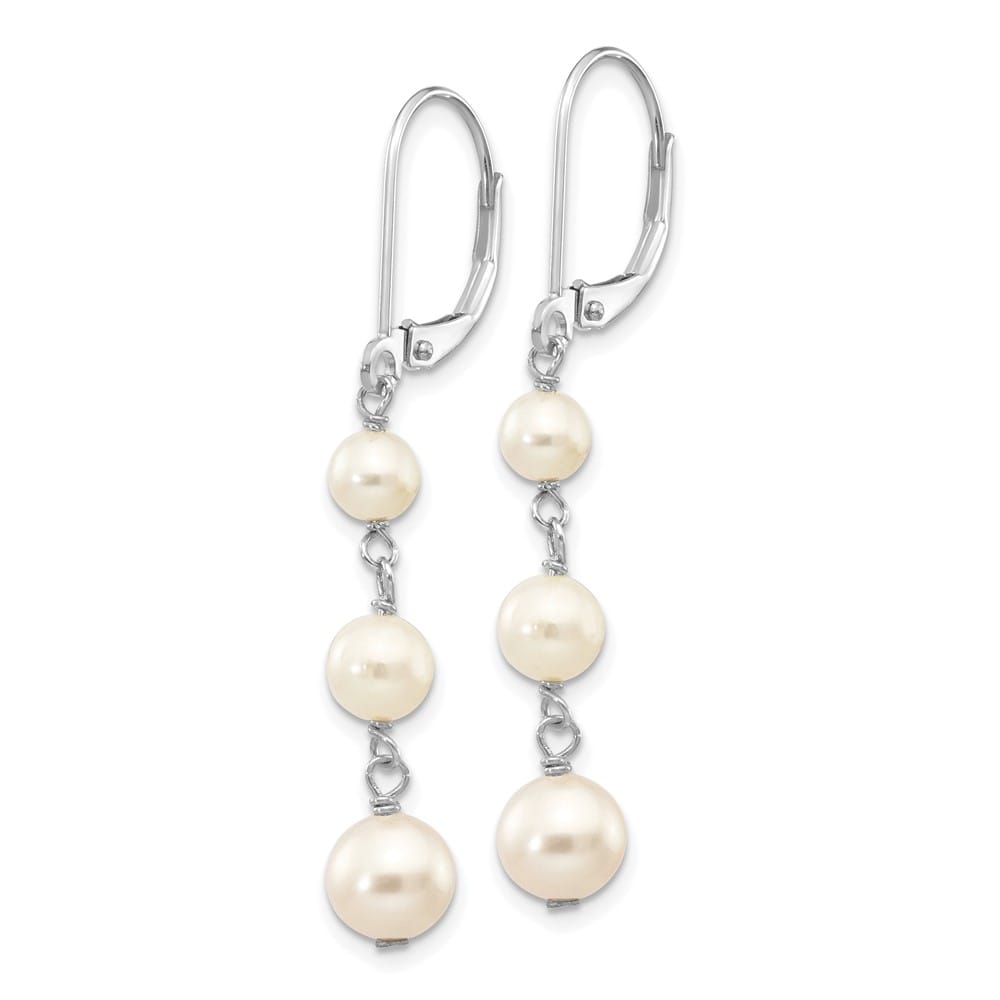 14K White Gold 4-6mm White Semi-Round Freshwater Pearl Earrings
