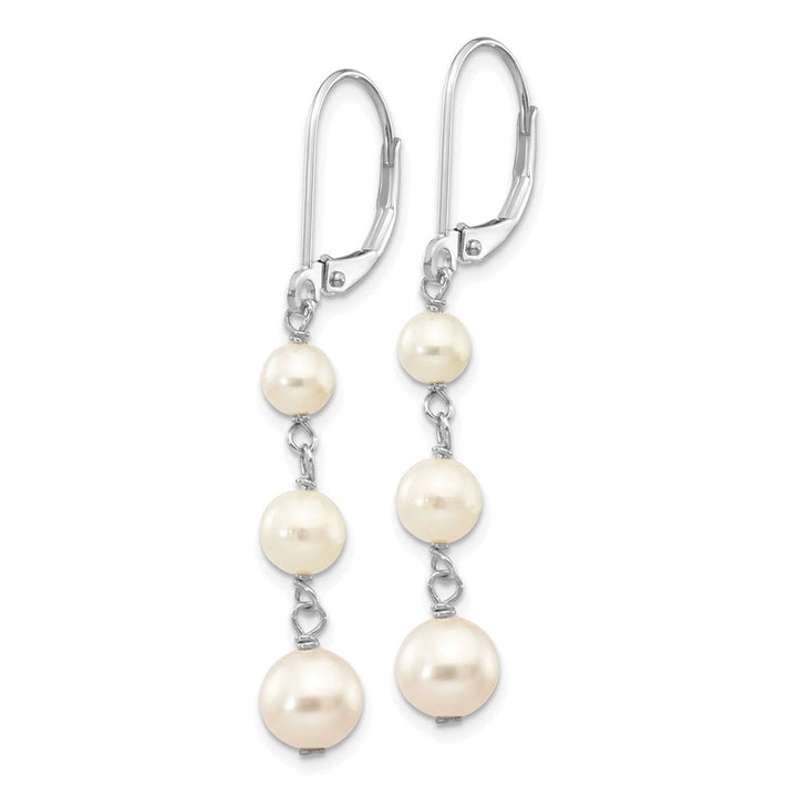 14K White Gold 4-6mm White Semi-Round Freshwater Pearl Earrings