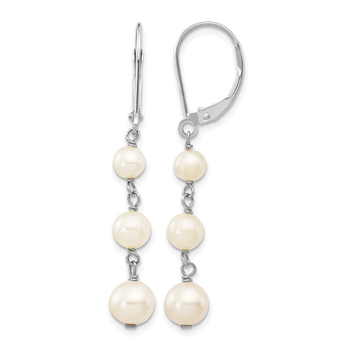 14K White Gold 4-6mm White Semi-Round Freshwater Pearl Earrings