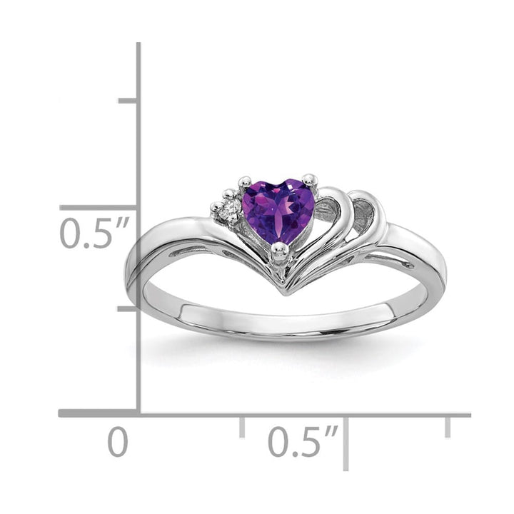 14k White Gold 4 mm Heart Amethyst and Diamond Ring