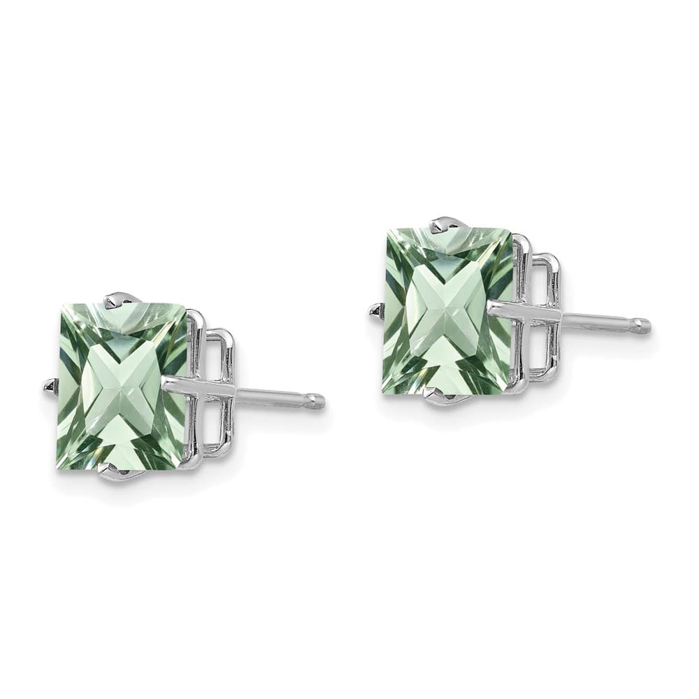 14K White Gold 4-Prong 8mm Princess Green Quartz Post Earrings, view 2 of 4