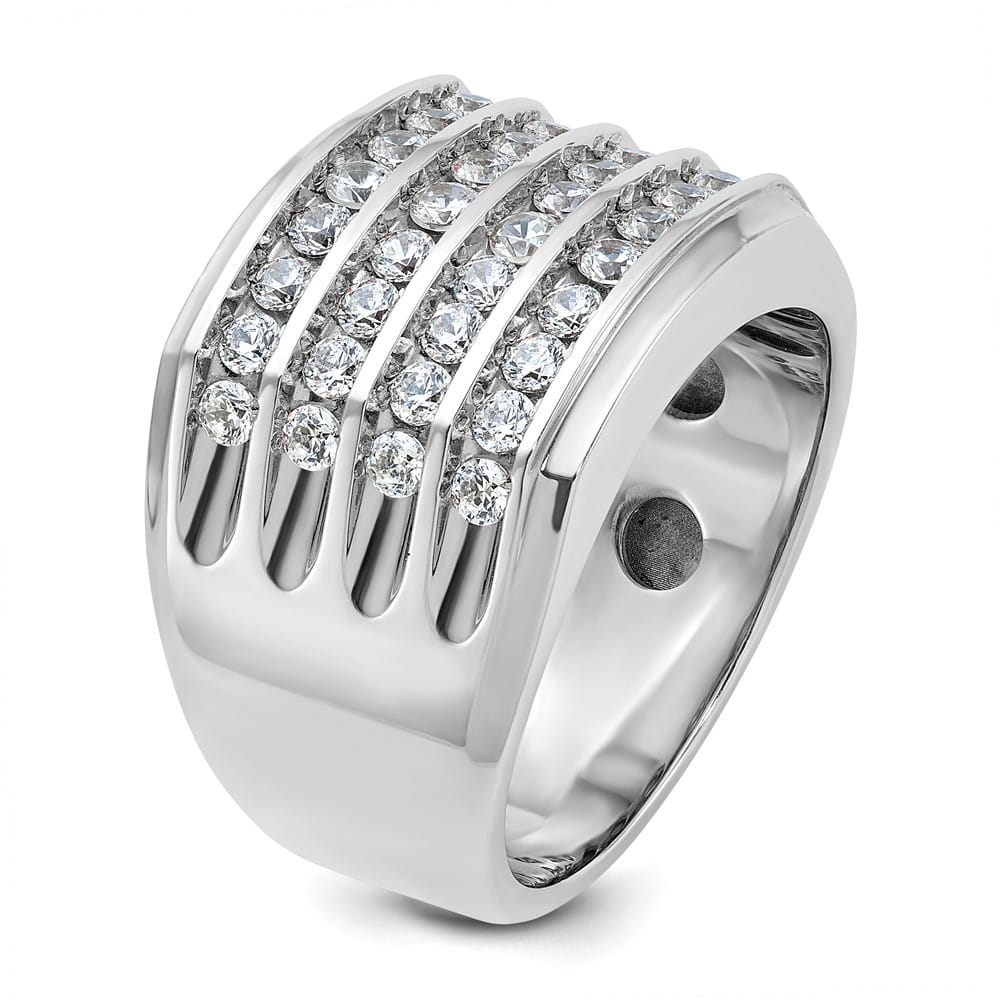 14k White Gold 4-Row I1 Quality Diamond Men's Ring