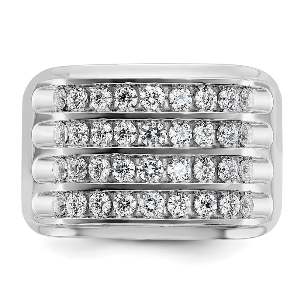 14k White Gold 4-Row I1 Quality Diamond Men's Ring