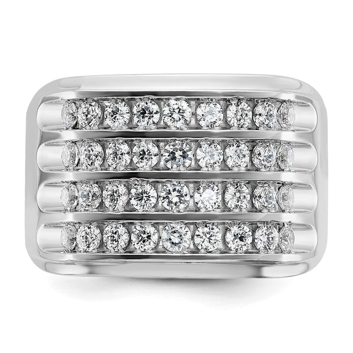 14k White Gold 4-Row I1 Quality Diamond Men's Ring