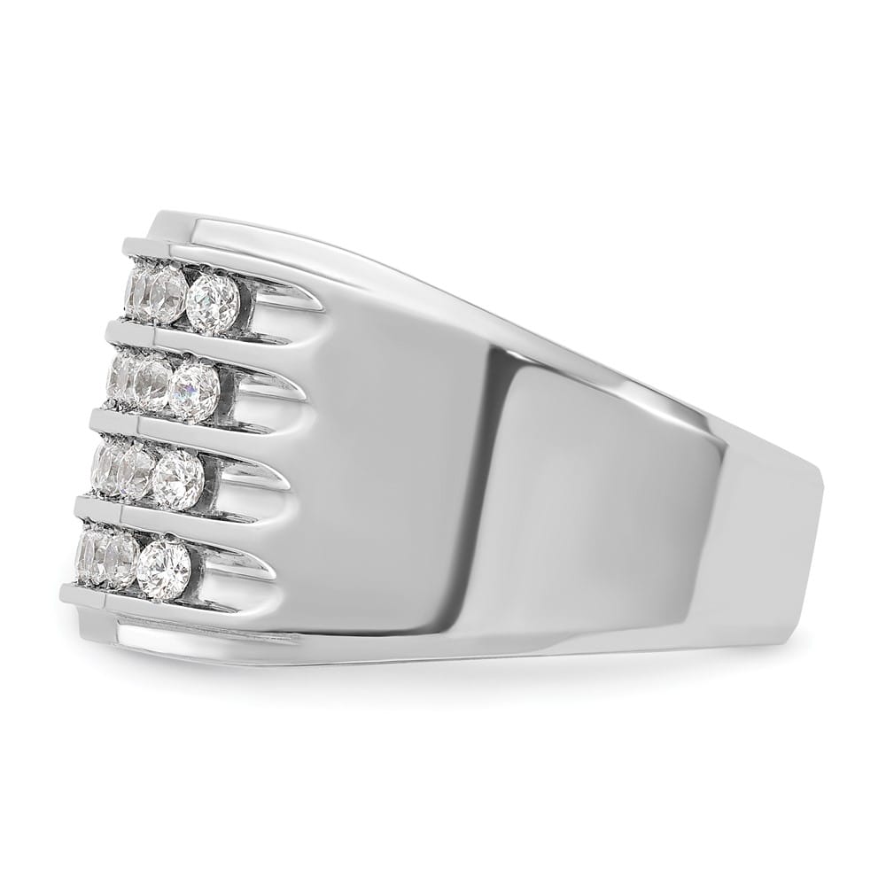 14k White Gold 4-Row I1 Quality Diamond Men's Ring