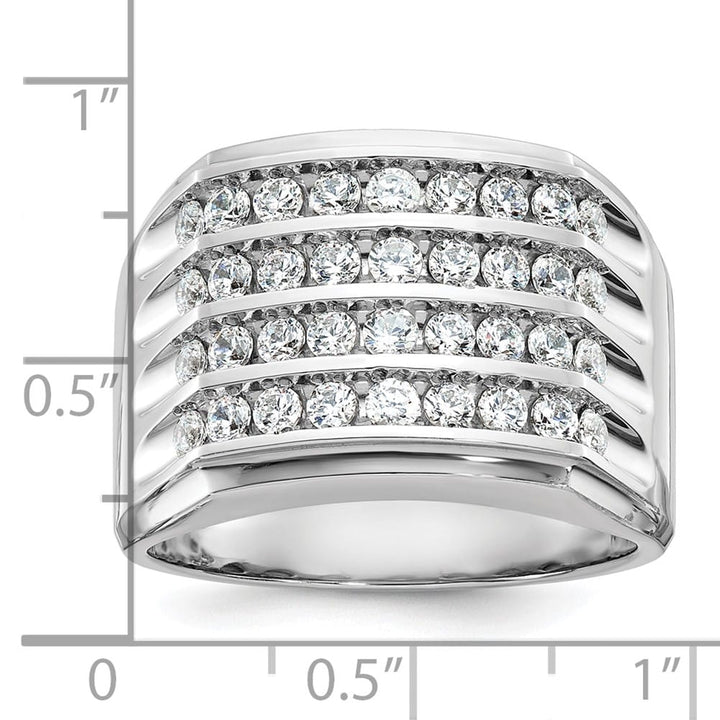 14k White Gold 4-Row I1 Quality Diamond Men's Ring