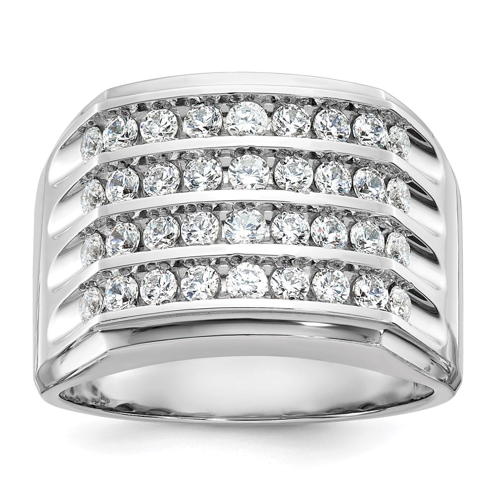 14k White Gold 4-Row I1 Quality Diamond Men's Ring