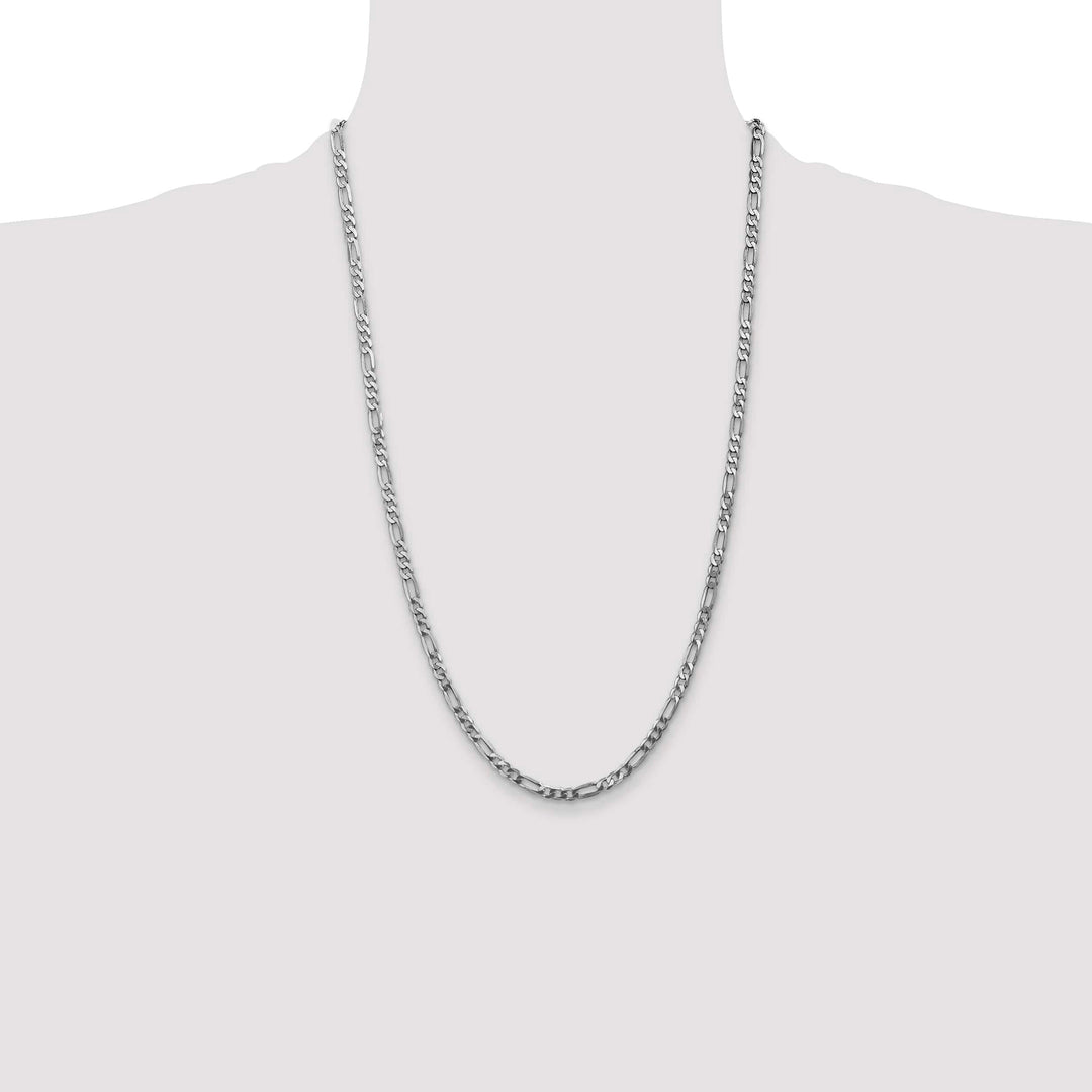 14K White Gold 4mm Flat Figaro Chain 26 Inch
