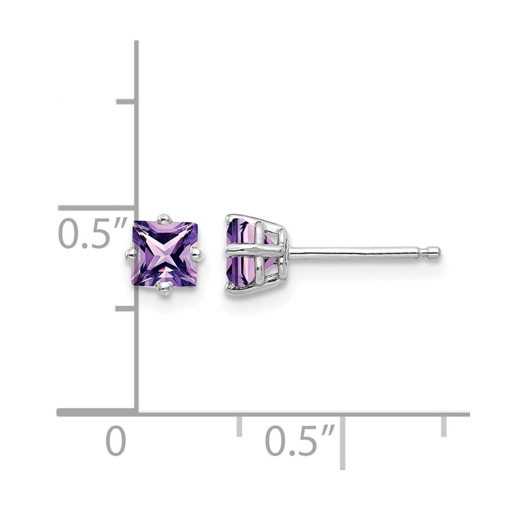 14K White Gold 4mm Princess-cut Amethyst Post Earrings, view 4 of 4