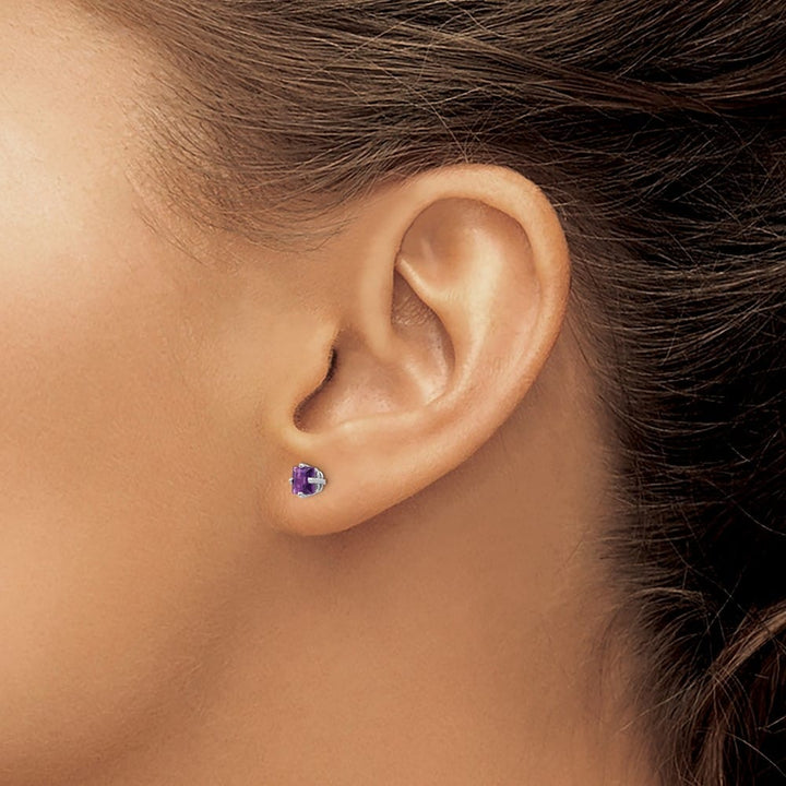 14K White Gold 4mm Princess-cut Amethyst Post Earrings, view 3 of 4