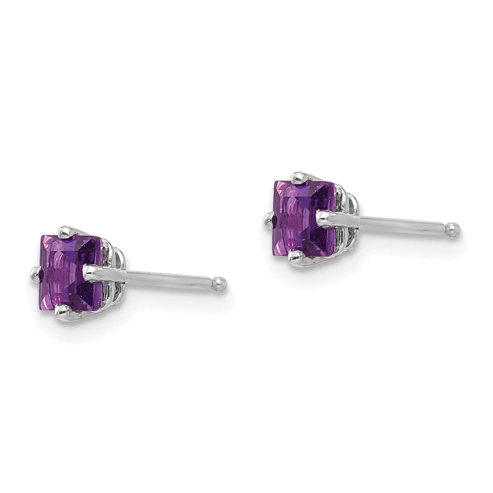 14K White Gold 4mm Princess-cut Amethyst Post Earrings, view 2 of 4