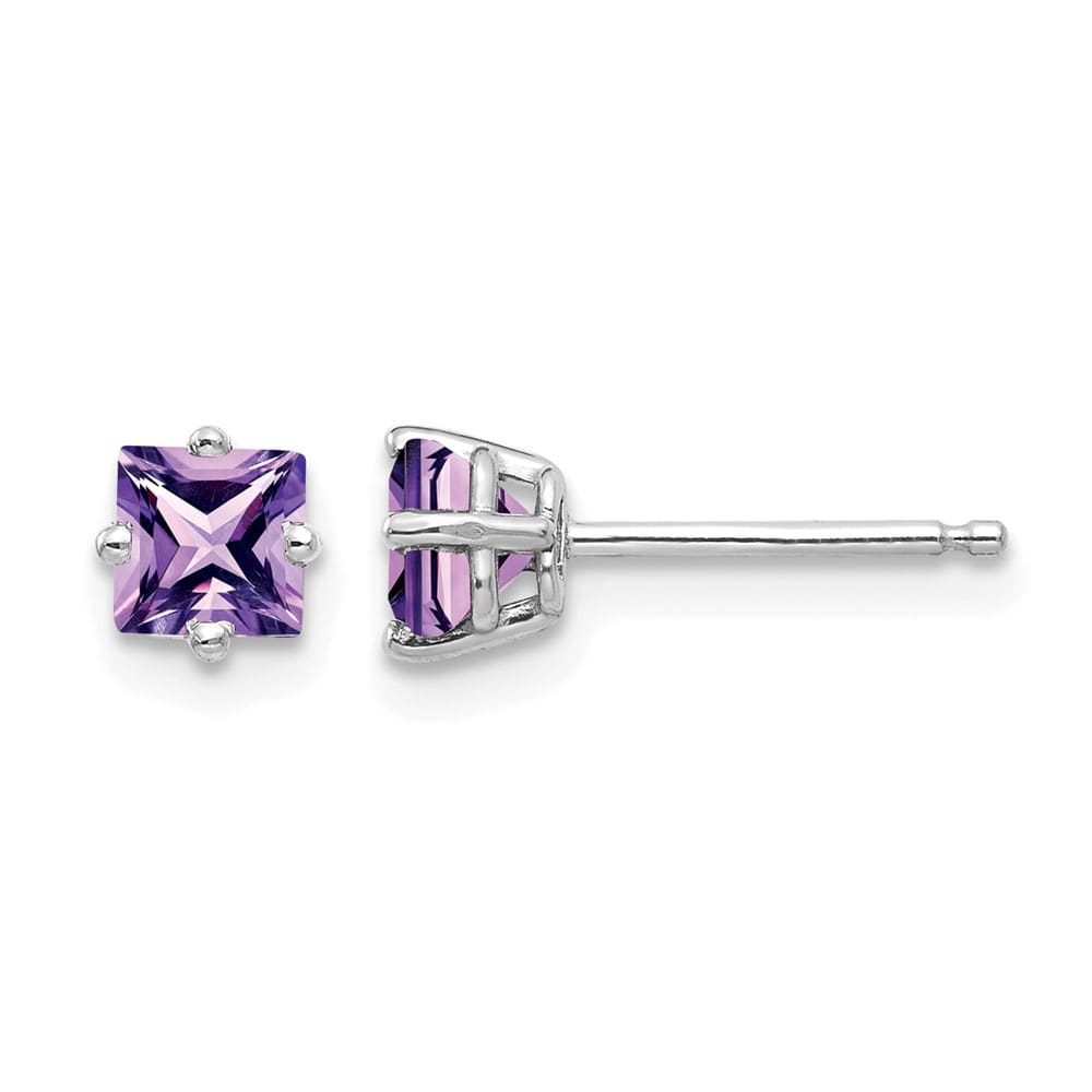 14K White Gold 4mm Princess-cut Amethyst Post Earrings, view 1 of 4