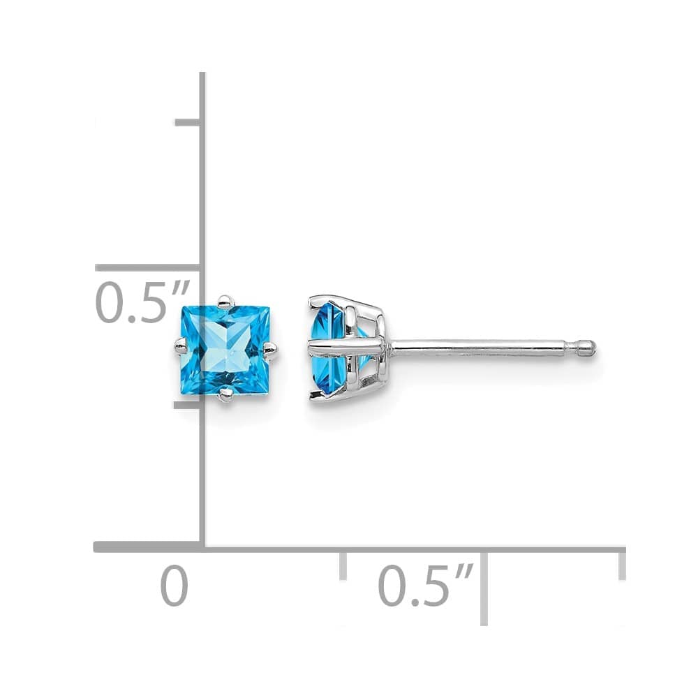 14K White Gold 4mm Princess-cut Blue Topaz Post Earrings, view 4 of 4