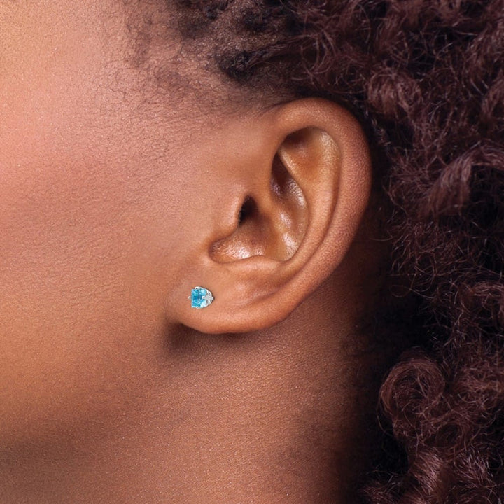 14K White Gold 4mm Princess-cut Blue Topaz Post Earrings, view 3 of 4