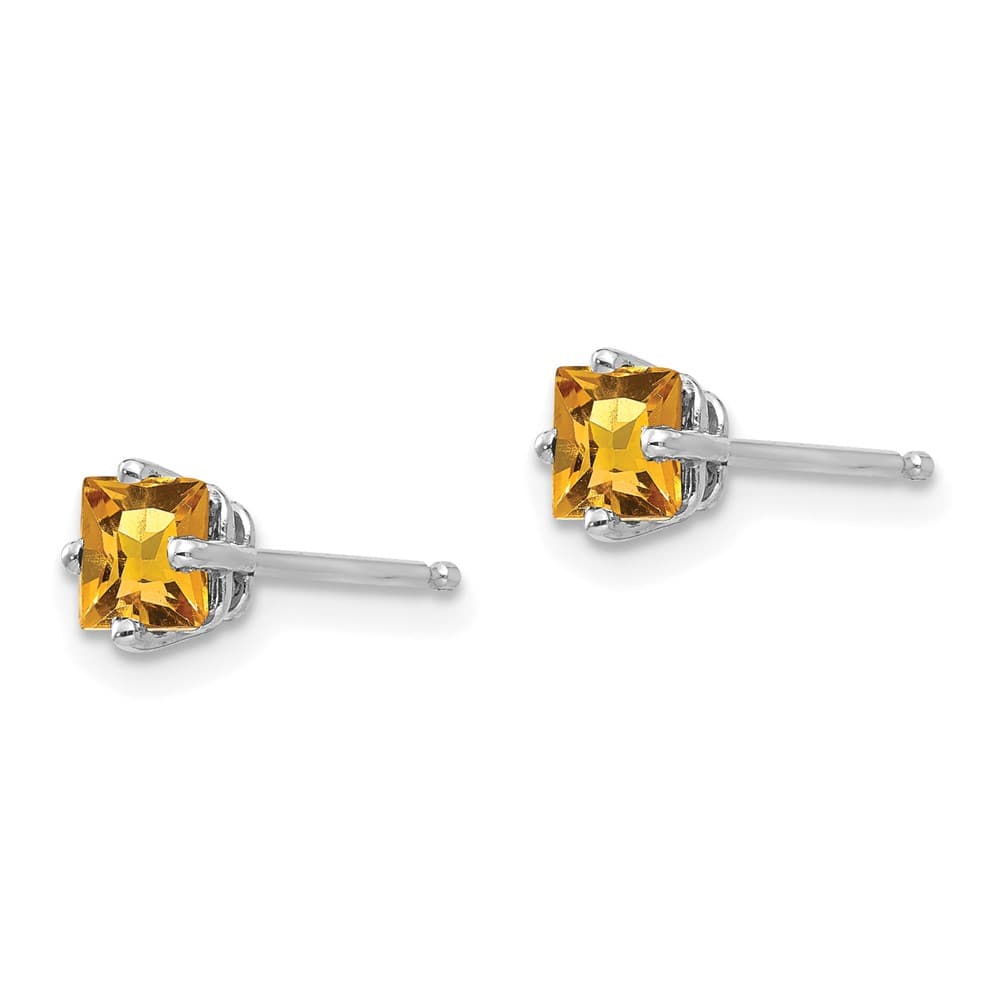 14K White Gold 4mm Princess-cut Citrine Post Earrings, view 2 of 4