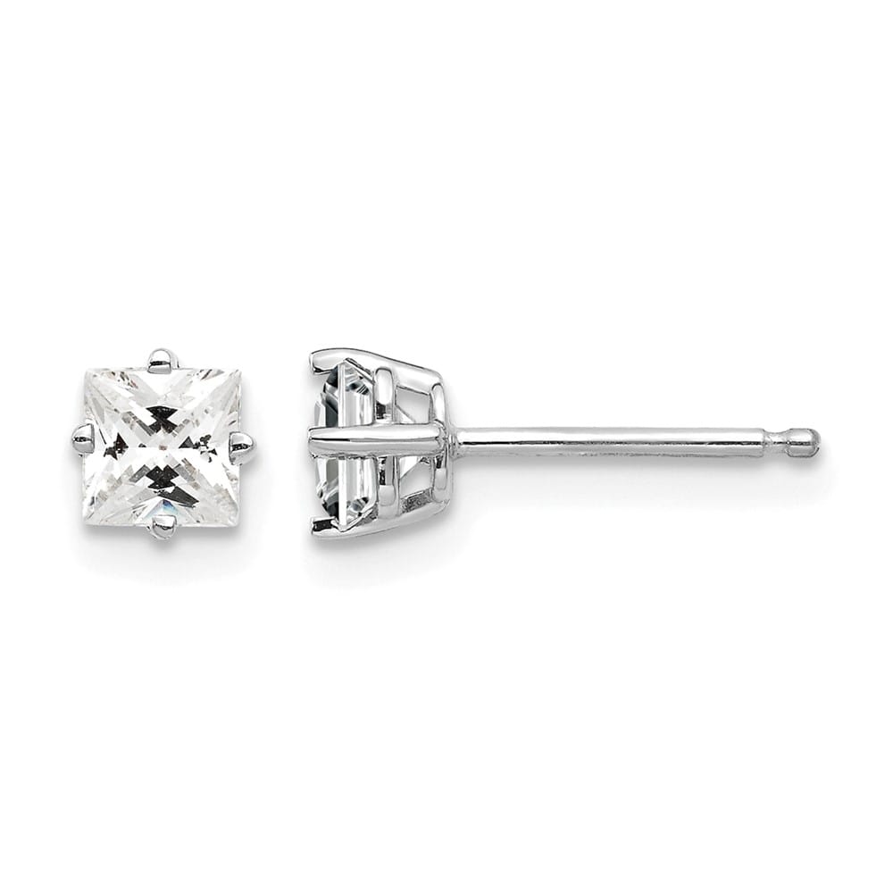 14K White Gold 4mm Princess-cut Cubic Zirconia Post Earrings, view 1 of 4