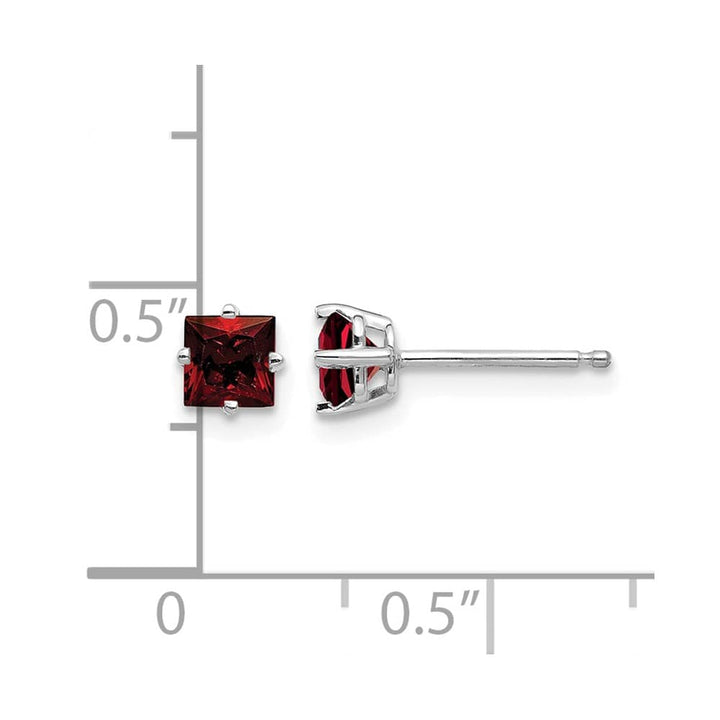 14K White Gold 4mm Princess-cut Garnet Post Earrings, view 4 of 4