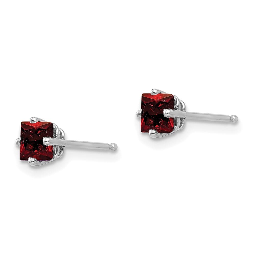 14K White Gold 4mm Princess-cut Garnet Post Earrings, view 2 of 4