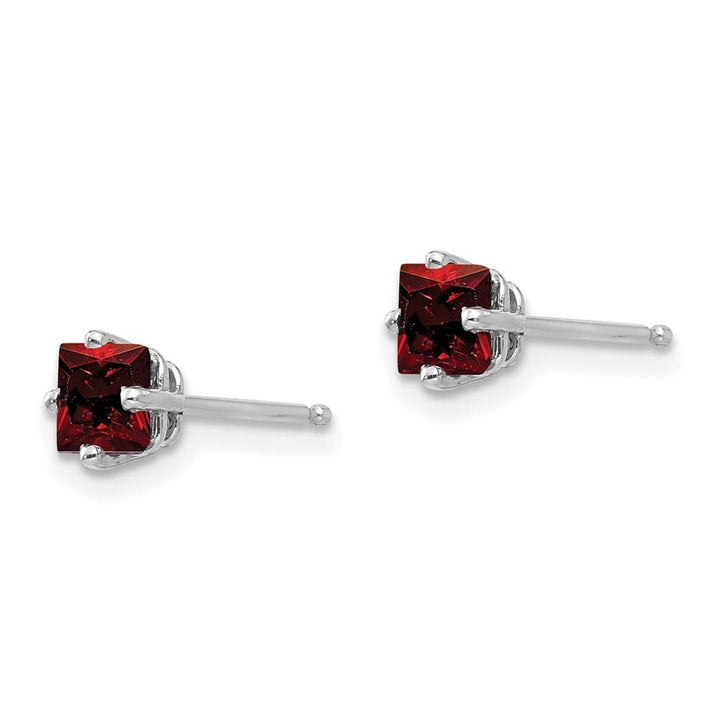 14K White Gold 4mm Princess-cut Garnet Post Earrings, view 2 of 4