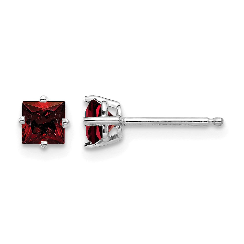 14K White Gold 4mm Princess-cut Garnet Post Earrings, view 1 of 4