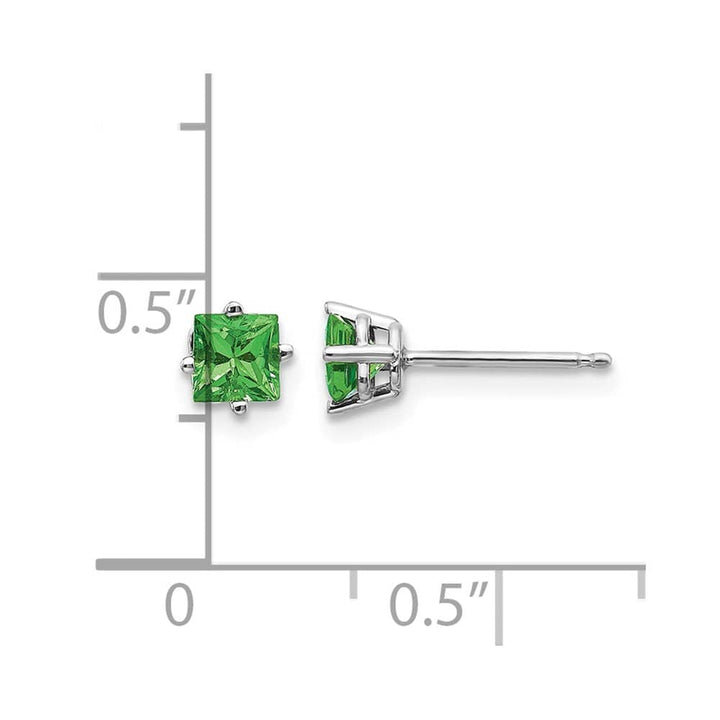 14K White Gold 4mm Princess Tsavorite Post Earrings, view 4 of 4