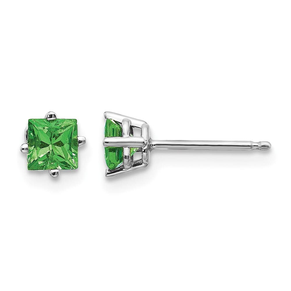 14K White Gold 4mm Princess Tsavorite Post Earrings, view 1 of 4