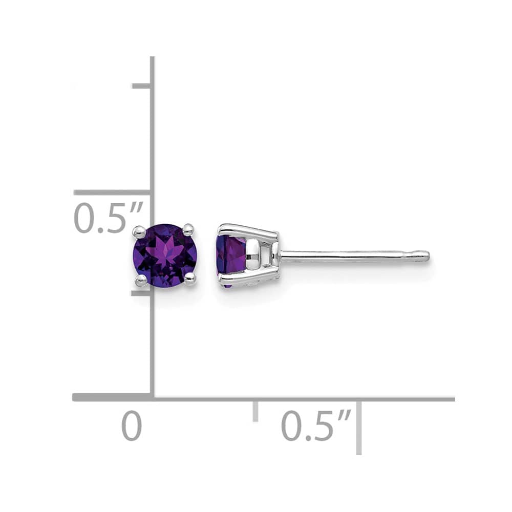 14K White Gold 4mm Round Amethyst Post Earrings, view 4 of 4