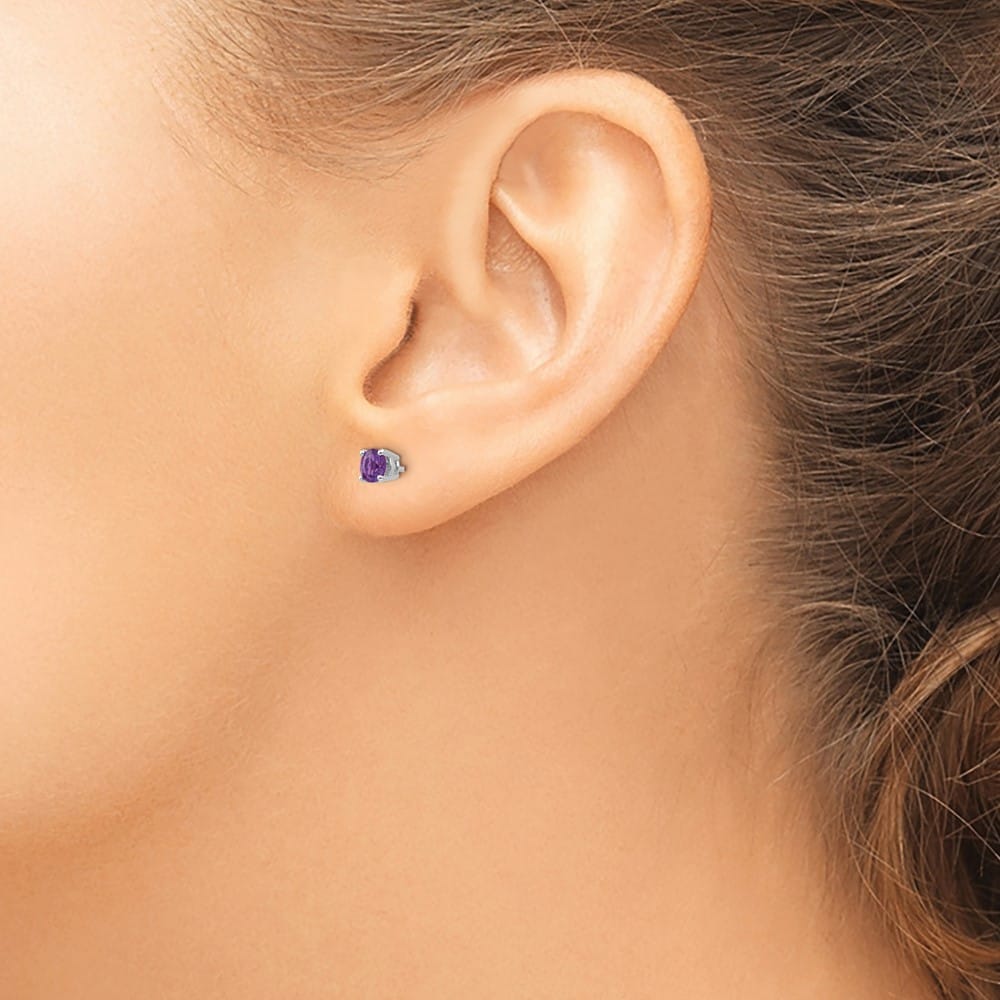 14K White Gold 4mm Round Amethyst Post Earrings, view 3 of 4