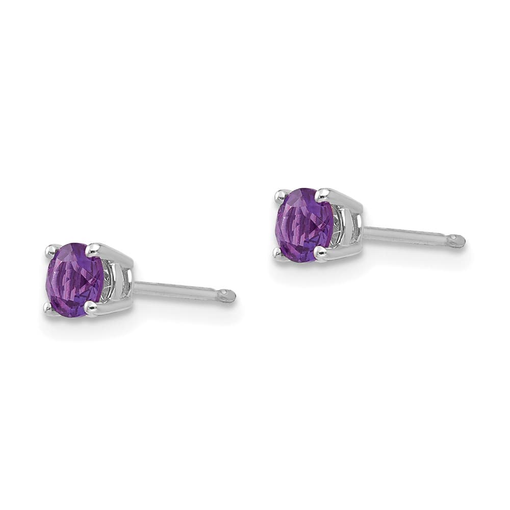 14K White Gold 4mm Round Amethyst Post Earrings, view 2 of 4