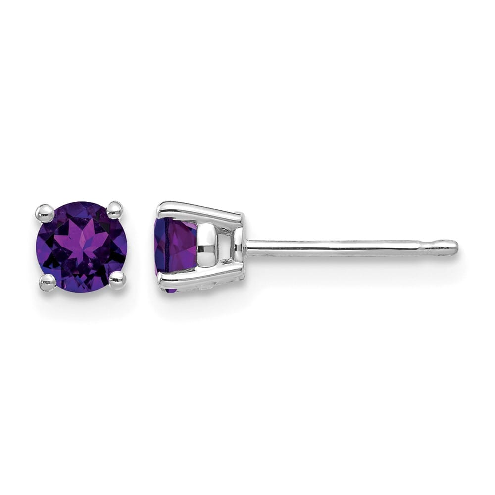 14K White Gold 4mm Round Amethyst Post Earrings, view 1 of 4