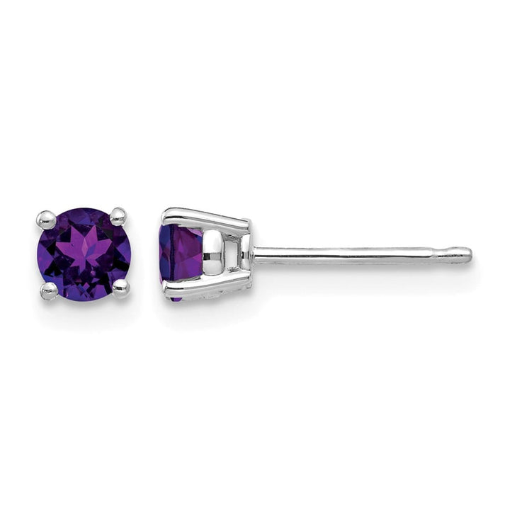 14K White Gold 4mm Round Amethyst Post Earrings, view 1 of 4
