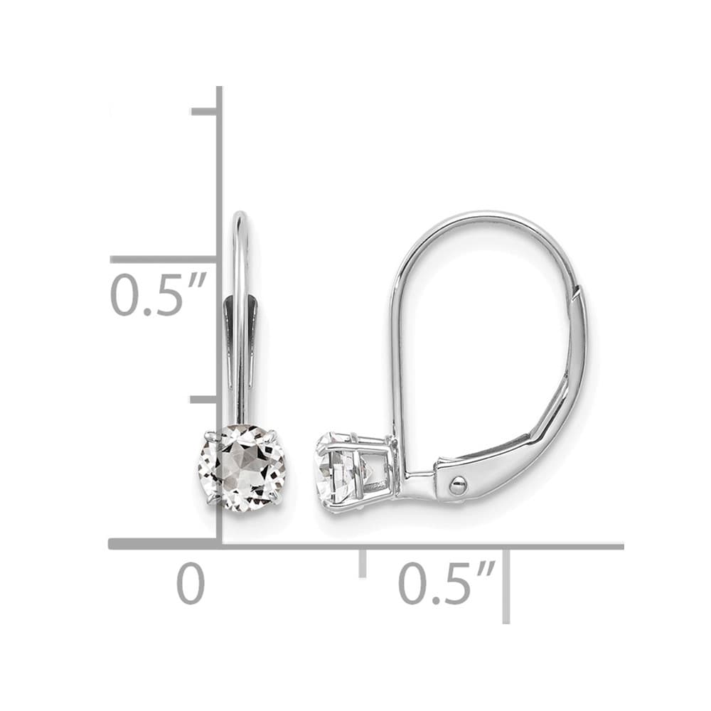 14K White Gold 4mm Round April/White Topaz Leverback Earrings, view 4 of 4