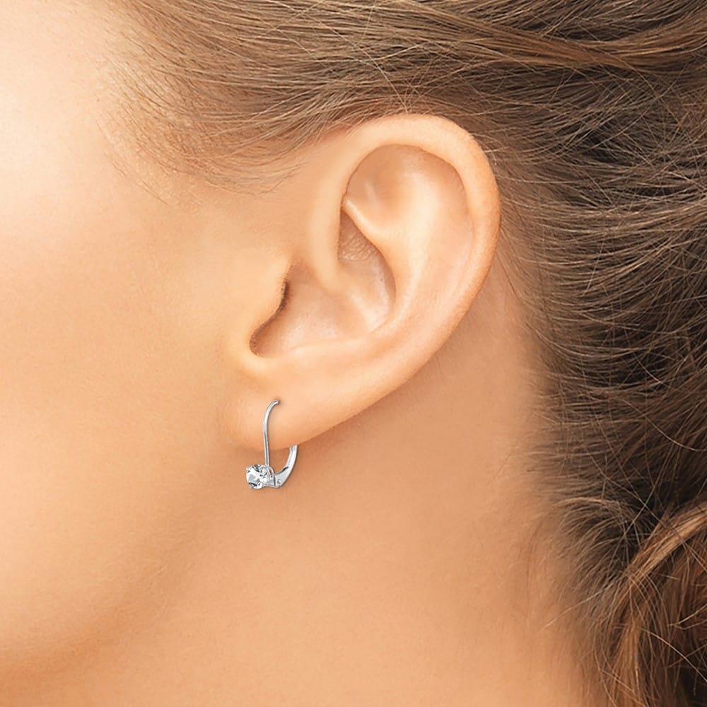 14K White Gold 4mm Round April/White Topaz Leverback Earrings, view 3 of 4