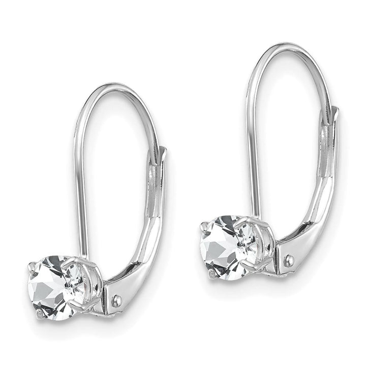 14K White Gold 4mm Round April/White Topaz Leverback Earrings, view 2 of 4